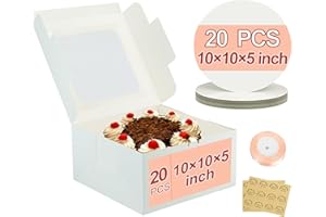 KGVZPT 10x10x5 inch Cake Boxes,20 Pack Bakery Boxes with Window,and 10 Inch Round Cake Box,Cajas Pasteles for Cake Mother's Day,Pastries,Chocolates,Cookies,Pie,Birthday Party,Wedding