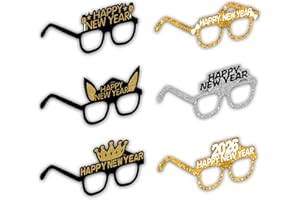 SWYOUN 12PCS 2026 Glitter Card Glasses Happy New Year's Eve Glasses Party Photo Props