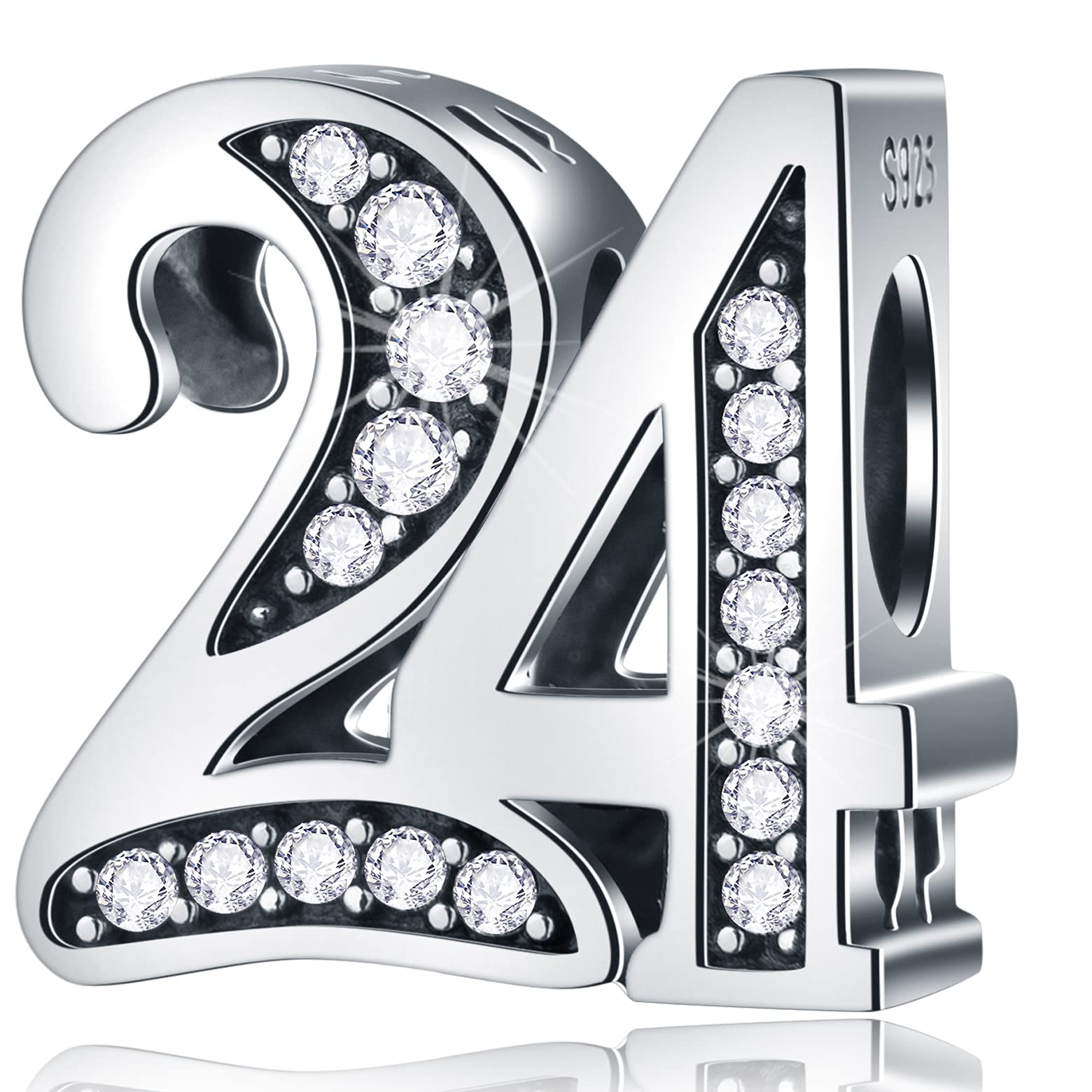 24 Birthday Charms fits Pandora Valentine's Day Bracelet, 925 Sterling Silver 24th Anniversary Beads with CZ, Number 24 Years of Love Gifts for Lover/Sister/Daughter/Wife