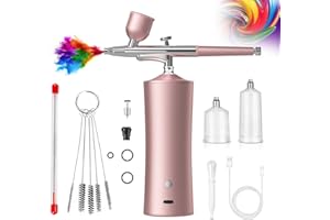 CRPEN Airbrush Kit Portable Air Brush Kit with Air Compressor Cordless Airbrush Set for Makeup Model Painting Nail Art Cake Decor Barber (Pink)