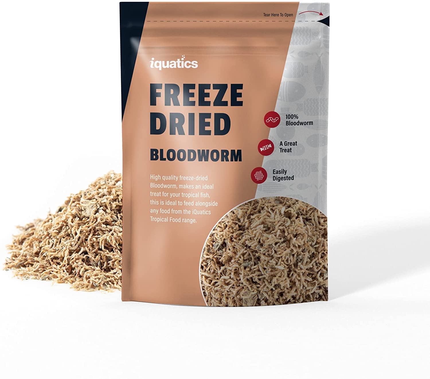 iQuatics Bloodworm Fish Food Freeze Dried for Tropical Fish, 40g