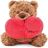 Ditucu Love Teddy Bear Plush with Holding Red Heart 9.8 inch Cute Stuffed Animal Super Soft Plushies Toys Romantic Sweet Gifts for Kids Girlfriend Brown