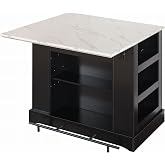 FUSUNBAO Large Kitchen Island with Storage, Drop Leaf &amp; Outlet,Black | Power Outlet,Drawer, Adjustable Shelves, Side Open Compartments, Drop Leaf, Footrest