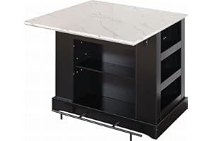 FUSUNBAO Large Kitchen Island with Storage & Power Outlet, Drawer, Adjustable Shelves, Side Open Compartments, and Drop Leaf,Island Table for Kitchen with Footrest,Black