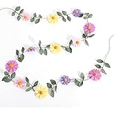 Felt Colorful Daisy Banner - Spring Birthday Wedding Party Decorations,Colorful Flowers Green Leaves Chain Garland,Flower Leaf Party Photo Props,Bohemian Daisy Home Room Hanging Garland