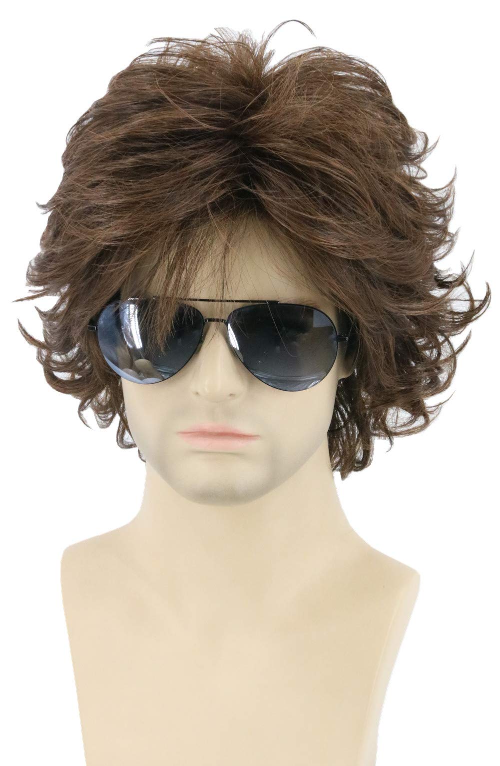 Topcosplay Men's Wigs Black Short Wavy Shaggy Style Layered Cosplay Halloween Costumes Male Wig (Brown)