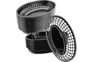 NROZIET 50 Pack Oval Fast Food Baskets, Reusable Black Bread Basket, Plastic Deli Chip Baskets, 8.9"L x 5.3"W Food Service Tray Holder for Burgers, Fries, Snacks, Sandwiches, Burgers, Nachos, Picnic
