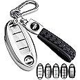 LORYVAN for Nissan Key Fob Cover Soft TPU 360 Degree Protection Key Case with Leather Keychain for Altima Maxima Murano Rogue Sentra 370z Pathfinder Smart Remote 2/3/4/5 Button Silver