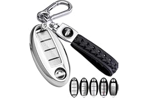 LORYVAN for Nissan Key Fob Cover Soft TPU 360 Degree Protection Key Case with Leather Keychain for Altima Maxima Murano Rogue Sentra 370z Pathfinder Smart Remote 2/3/4/5 Button Silver