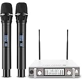 talomen Wireless Microphone System, Metal UHF Handheld Microphones Cordless Dynamic Mic Set, Auto Scan, 393ft Long Range, Dual Channel Receiver, Use for Singing, Karaoke, Party, DJ, Church, K120 White