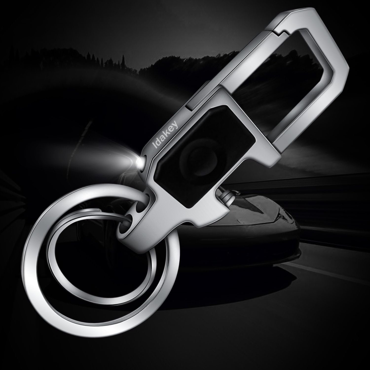 Idakey Zinc Alloy Key Chain with 2 Key Rings Include LED Light and Bottle Opener Function Car Business Keychain for Men and Women Black Nickel: Home Improvement