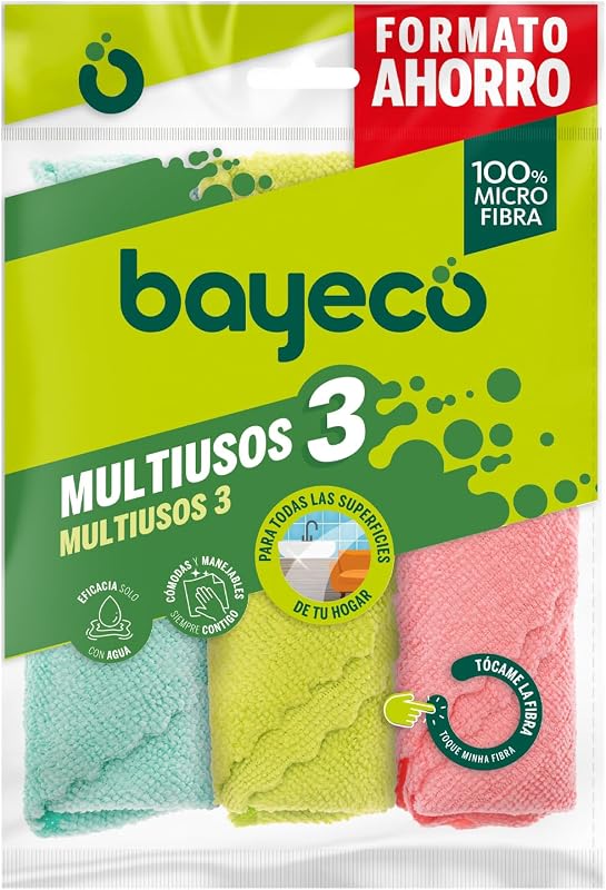 - Pack Bayetas Multiusos - 100% Microfibra - Todo tipo de superficies - Gran capacidad de absorción y acabados sin marcas ni pelusas, sólo con agua , 3 Unidades ( Paquete de 1)