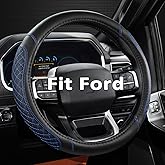 West Llama Customized Auto Car Steering Wheel Cover for Ford F-150, F-250, F-350, Expedition(Diamond Quilted - Black+Blue)