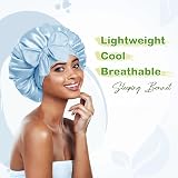 BONNET QUEEN Silk Bonnet for Sleeping Curly Hair Adjustable Light Blue Medium view 2
