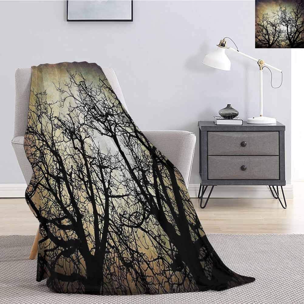 Horror Bedding Microfiber Blanket Scary Twilight Scene with Grunge Tree Branch Silhouette Over Dirty Night Sky Image Super Soft and Comfortable Luxury Bed Blanket W57 x L74 Inch Sepia Black