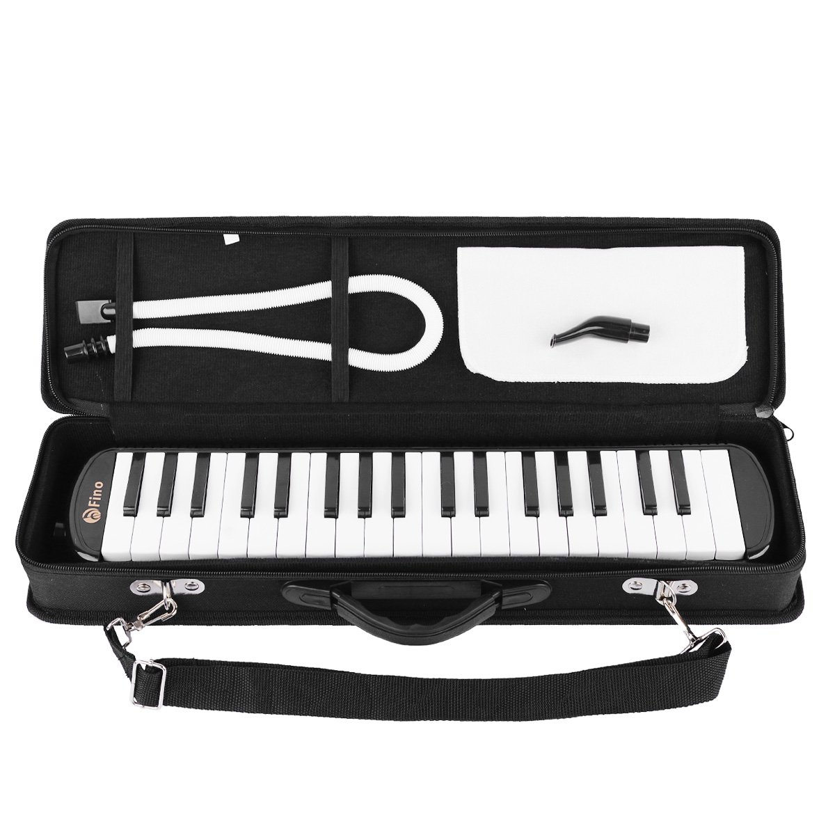 FINO 37Key Melodica Instrument Kit Pianica Wind Musical Instruments Air Piano Keyboards with Mouthpiece Tube Set Portable for Music Lovers Beginners Gift with Carrying Bag Black