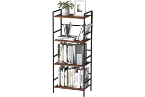 4 Tier Bookcase Industrial Bookshelf with Storage Open Etagere Bookcase Wood Metal Book Shelf Stand Brown Bookshelves for Liv