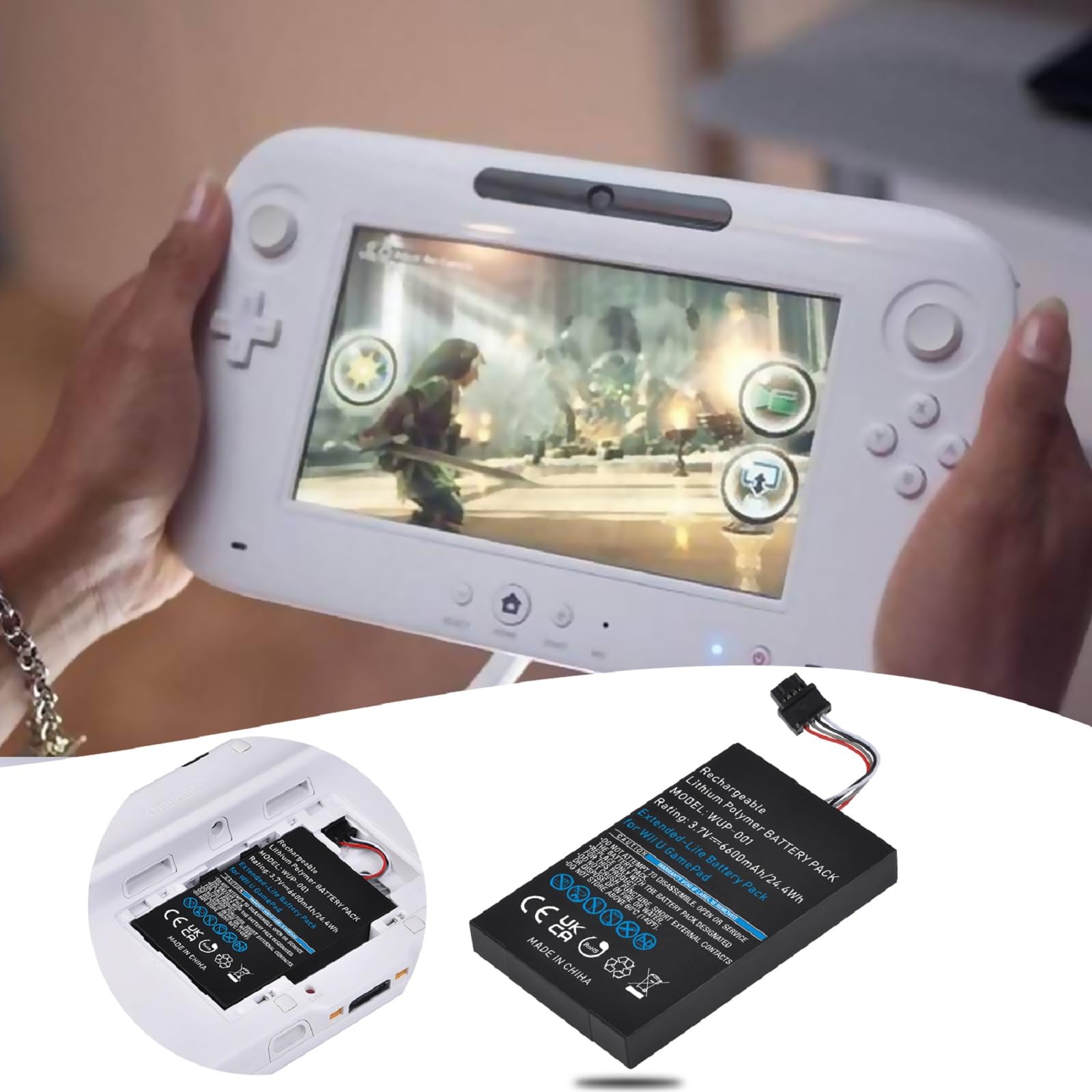 6600mAh Wii U Gamepad Battery, Rechargeable Wii U Battery Replacement for Nintendo Wii U Gamepad WUP-001 WUP-012 with Screwdriver