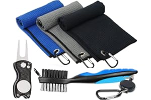 SlickNik - Golf Towel Pack - 3 Microfiber Waffle Pattern Golf Towels Including Golf Club Brush and Groove Cleaner Divot Repair Tool