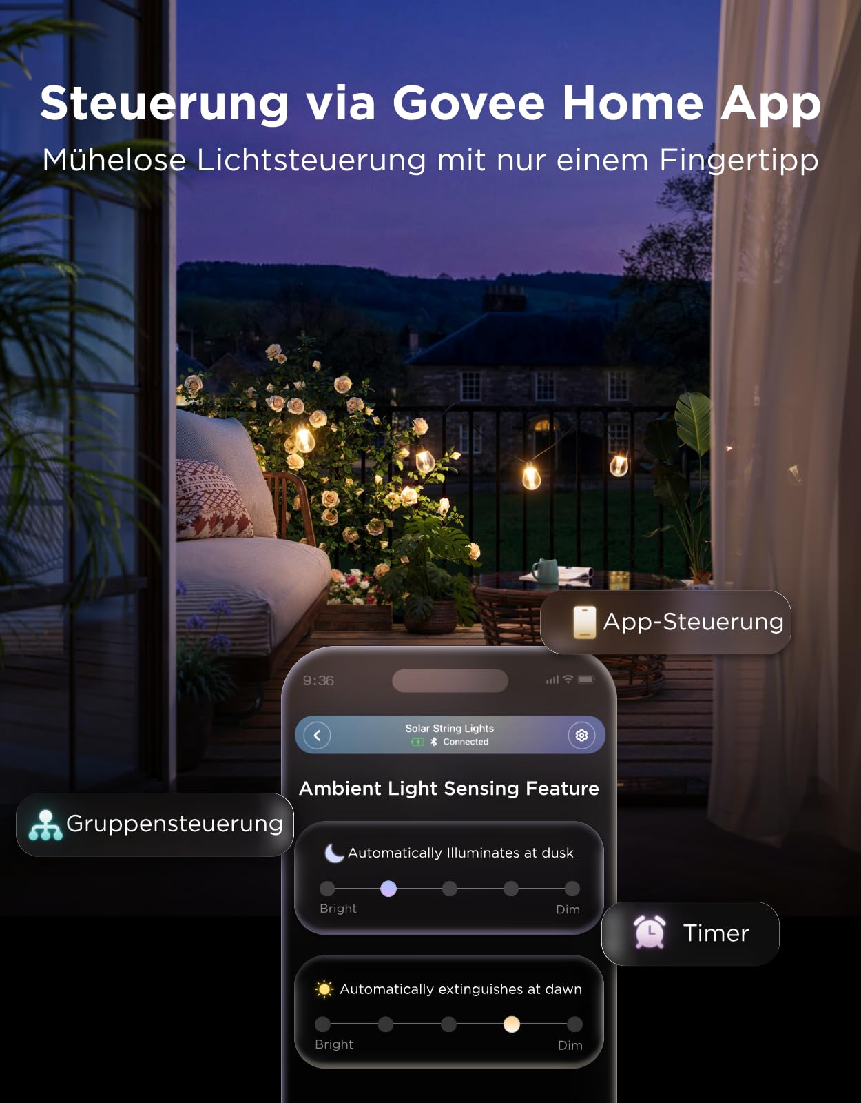 Govee Solar Lichterkette Outdoor 10m, RGBICW mit 16 Millionen Farben 6