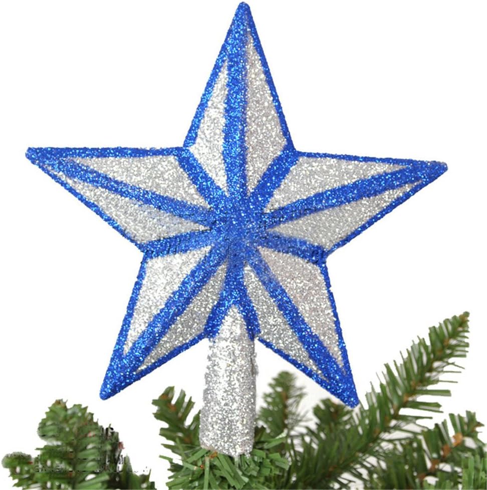 Christmas Tree Decorations Silver Blue Glitter Star Tree Topper Tree