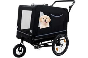 LVGREEEN Extra Large 2-in-1 Bike Trailer & Push Cart for Pets - Detachable Bike Hitch & Push Handle Included - All-Terrain Wheels, Quick Release Wheel, Non-Slip Floor, Internal Leash, Holds Up to 88 lbs