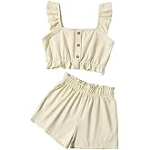 Ecolala Girl's Summer Clothing Sets Knit Ruffle Striped T-Shirt and Shorts 2 Piece Outfits