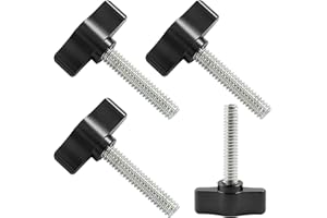 HARSKIYER 4 Pcs 1/4-20 x 1-1/4 Inch Thumb Screws, Stainless Steel Thread with Black Aluminum Knob, Thumb Screw Fasteners for Woodworking, Indoor, Outdoor and Equipment Assembly
