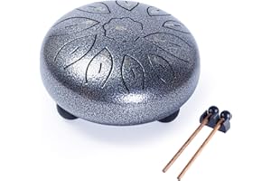 DEEKEC Steel Tongue Drum Tank Drum Standard 11 Key 11 Notes 6 Inch Percussion Instrument with Drum Mallets and Carry Bag (11 notes, Vintage Silver)