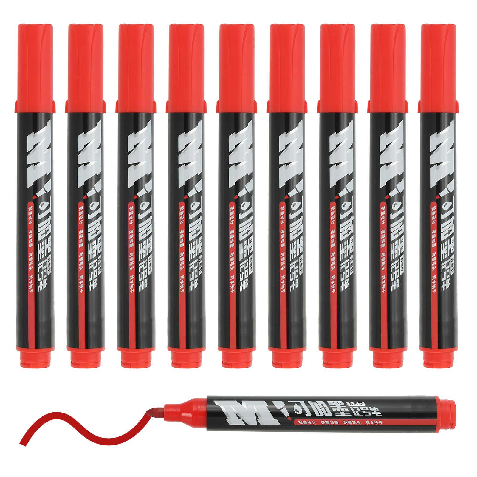 M&G Permanent Markers, 10 Pack Quick Dry Waterproof Fiber Tip Pens for Paper, Glass, Plastic, Wood, Stone, Metal Surface, Red