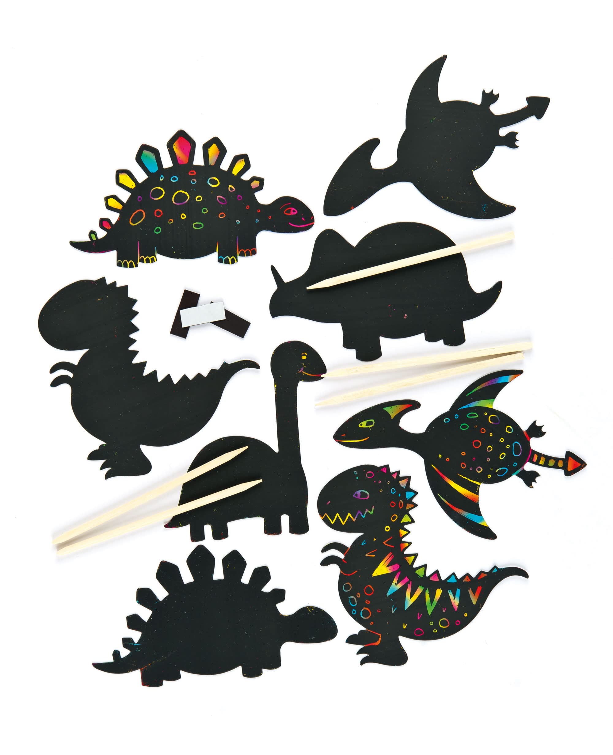Baker Ross EV254 Dinosaur Scratch Art Fridge Magnets-Pack of 10, for Kids to Design, Create and Display for Crafts Projects, Black