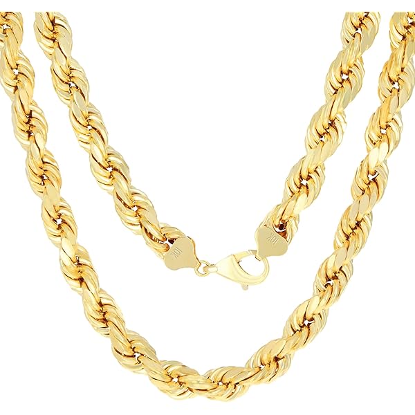 Nuragold 10K Real Yellow Gold 8mm Solid Rope Chain Diamond Cut