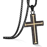 GTMJ Wooden Cross Necklace for Men-Black Ebony Stainless Steel Adjustable Box Chain 24-26in,Christian Jewelry Gift for Men Women