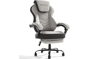 EIZIMZVU Ergonomic Office Chair with Adjustable Headrest and Footrest, High Back Computer Desk Chair with Linkage Armrests, Reclining Swivel Chair for Home Office, Executive Office Chair (Grey)