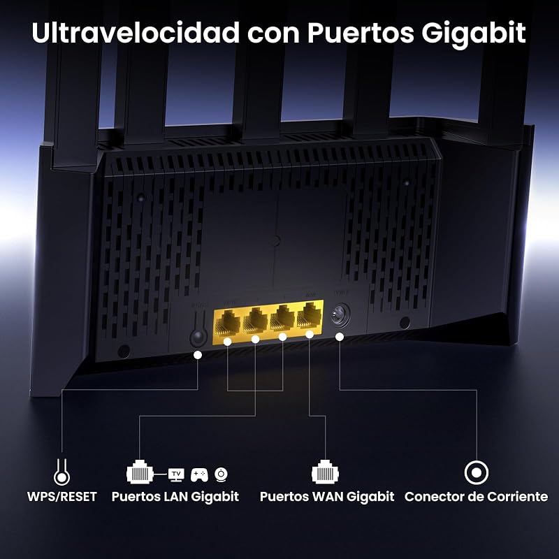RX2L Pro - AX1500 Router WiFi 6, Doble Banda 2.4GHz/5GHz, 4 Puertos Gigabit, 5 Antenas de 6dBi, Refrigeración Vertical, Fácil Configuración, VPN, IPV6, WPA3, MU-MIMO, OFDMA, Control Parental