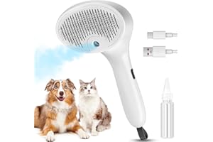 FOURSEAS 4 in 1 Cat Steam Brush, Rechargeable Pet Spray Hair Removal Comb, Self Cleaning Pet Brush for Indoor Long & Short Haired Pets, Cat Brushes for Shedding, Grooming, Cleaning and Massage