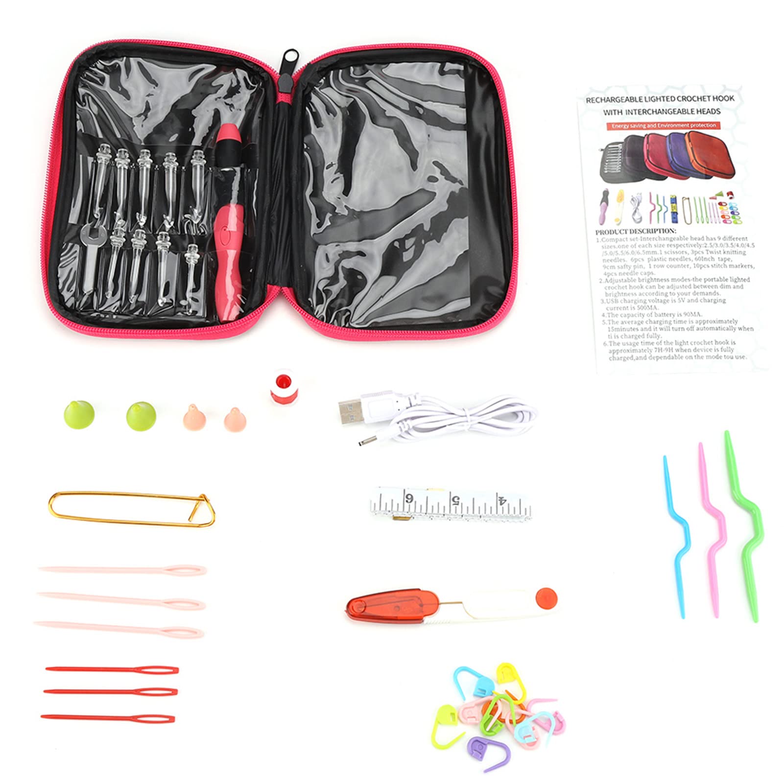 USB Rechargeable40Pcs Light Up Crochet Hooks Set for DIY Craft Supplies Knitting Sets