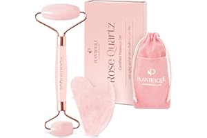 PLANTIFIQUE Face Roller and Gua Sha Rose Quartz Certified | Gifts | Guasha Tool for Face | Jawline Shaper | Your Skin Care Routine