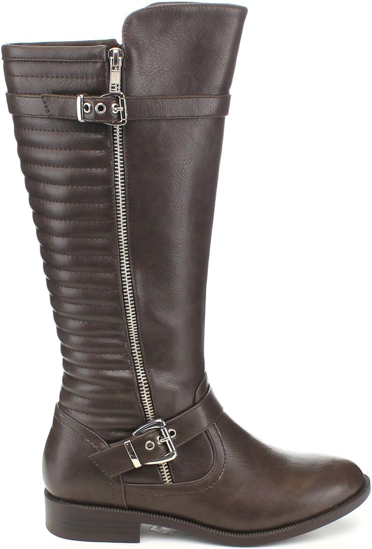 LILIANNA TROUVE-2 Women's Under Knee High Riding Boots With Stitching Back,DARK BROWN,8
