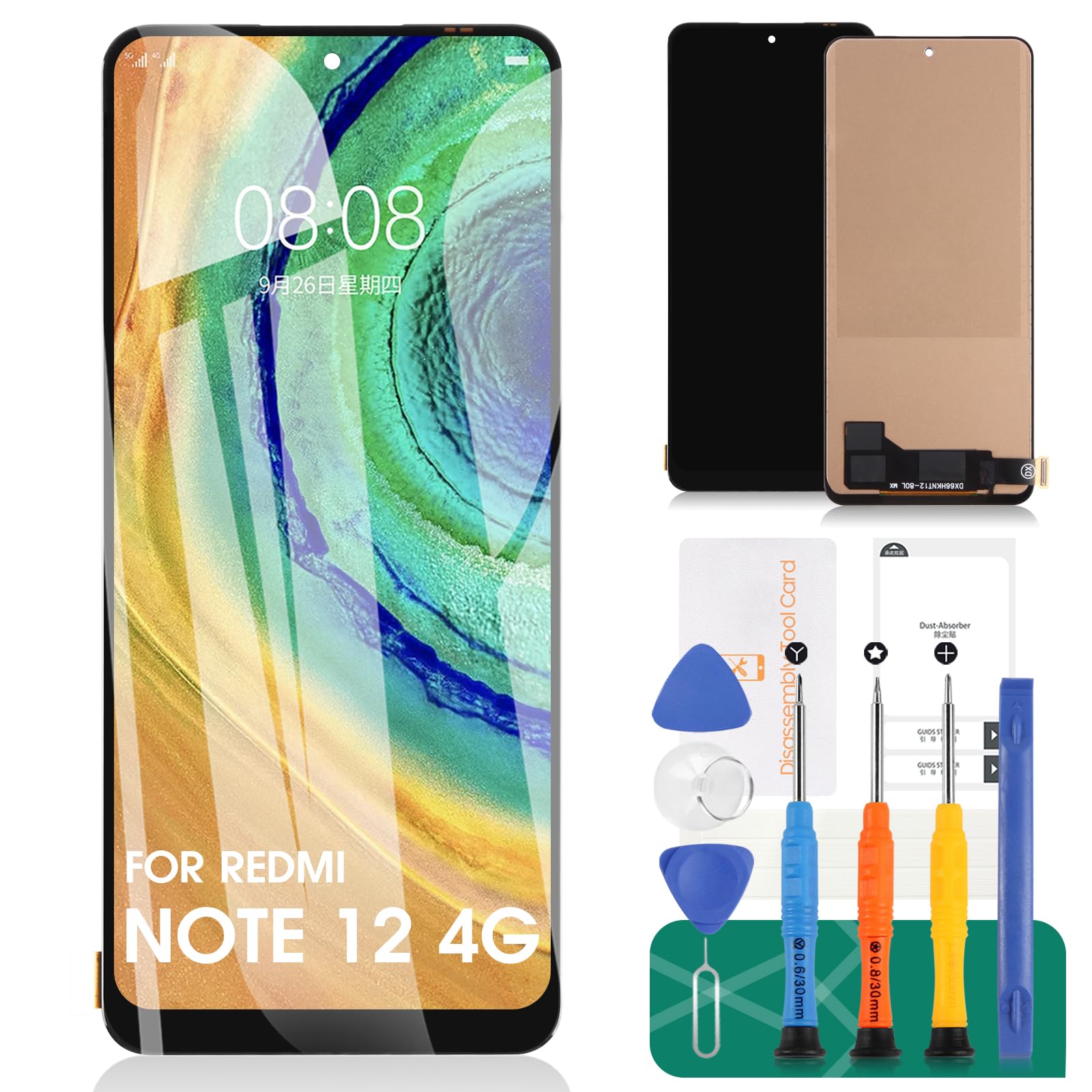 TFT For Xiaomi Redmi Note 12 4G LCD Display For Redmi Note 12 4G Screen Replacement 23021RAAEG 23021RAA2Y Touch Digitizer Repair Kits (Black,Without Frame)