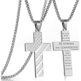 RWQIAN American Flag Cross Necklace for Men Bible Verse, Christian Religious Scriptures Faith Baptism 1st First Communion Pendant Chain for Boys, Fathers Dad Day Graduation Jewelry Gifts for Him