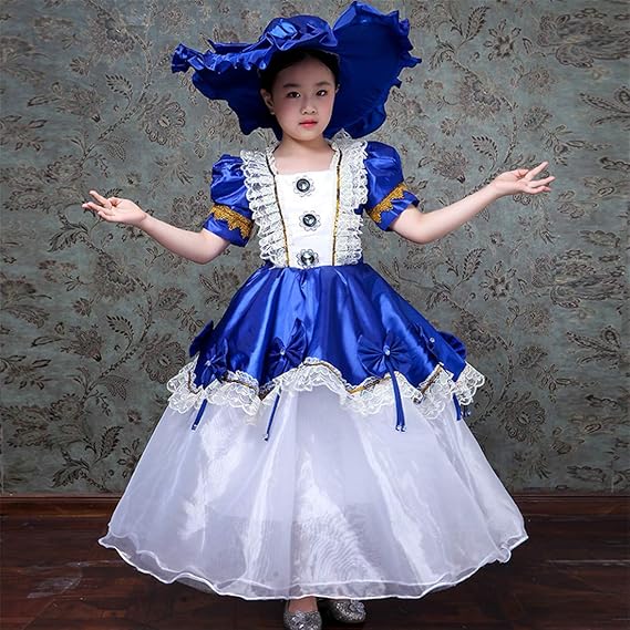 Amazon キッズ服 子供服 ワンピース ロングドレス 司会 劇場 歌劇 子供ドレス フォーマル ワンピース 女の子 オペラ声楽 中世貴族風 子ども 発表会 七五三 演出舞台 結婚式 卒業園 入園式 ピアノ 舞台服 ステージ衣装 130 ネイビー フォーマル 通販