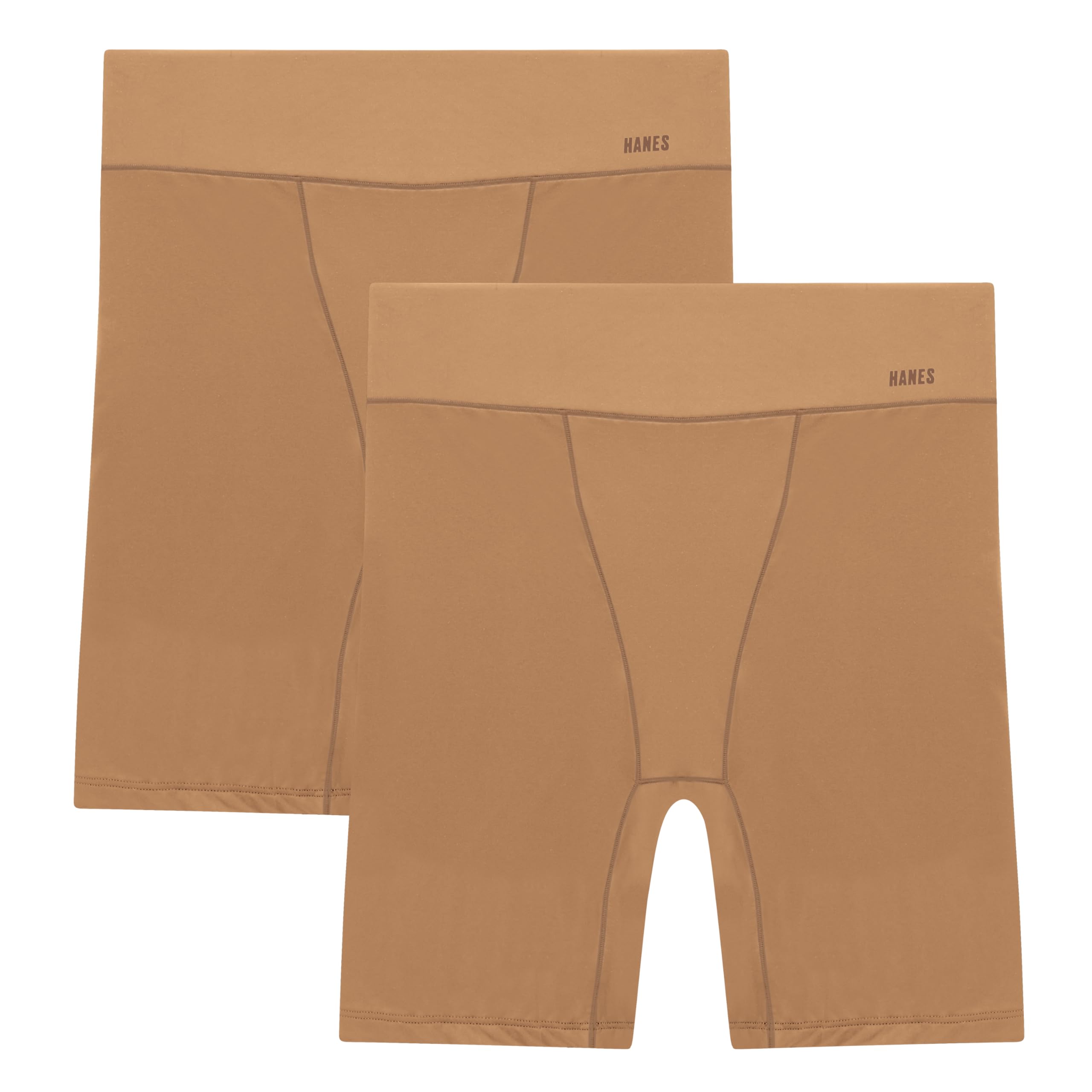 Photo 1 of Hanes Moves Underwear, Anti-Chafe, Microfiber Slip Shorts for Women, 2-Pack, Warm Almond/Warm Almond, Large