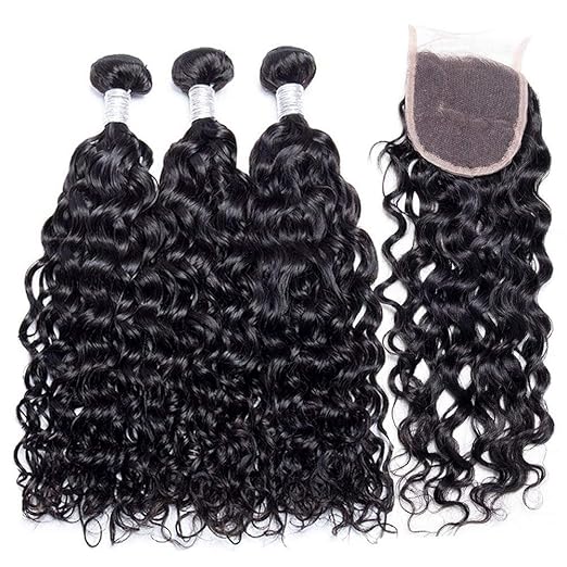 Yavida Weave Hair Human Hair Bundles with Closure Brazilian Water Wave Bundles Closure Huamn Hair Extensions Locken Echthaar 