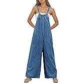 YUENIU Women's Slouchy Denim Overalls Wide Leg Jumpsuit Casual Adjustable Tie Back Backless Jean Rompers with Pockets