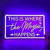 SYLHOME This Is Where The Magic Happens Led Neon Light Sign Wedding Birthday Engagement Bachelorette Party Bar Bedroom Office Wall Sign Decor USB Light Up Sign 15.75"X9.8"