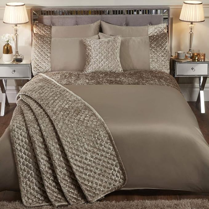Emma Barclay Glamour Sequin Velvet Woven Quilted Bedspread Set, Mink