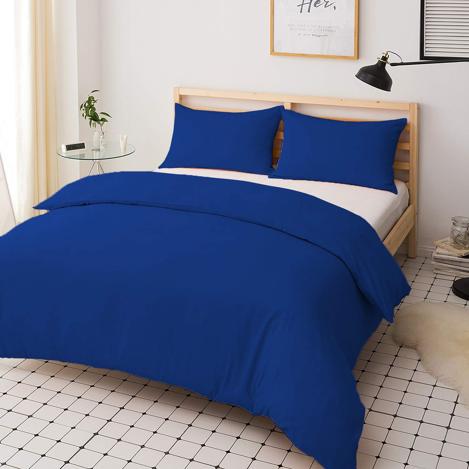 mFabrics Poly-Cotton Duvet Quilt Cover Set - Easy Care, Machine Washable - Single Double King Super King - Pillowcase Included (Royal Blue, King)