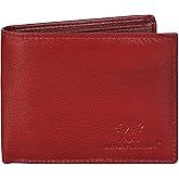 Genuine Leather RFID Blocking Wallet for Men | Slim Bifold Design with Zipper Coin Pocket, ID Window & Multiple Card Slots | Compact Everyday Carry (Red)