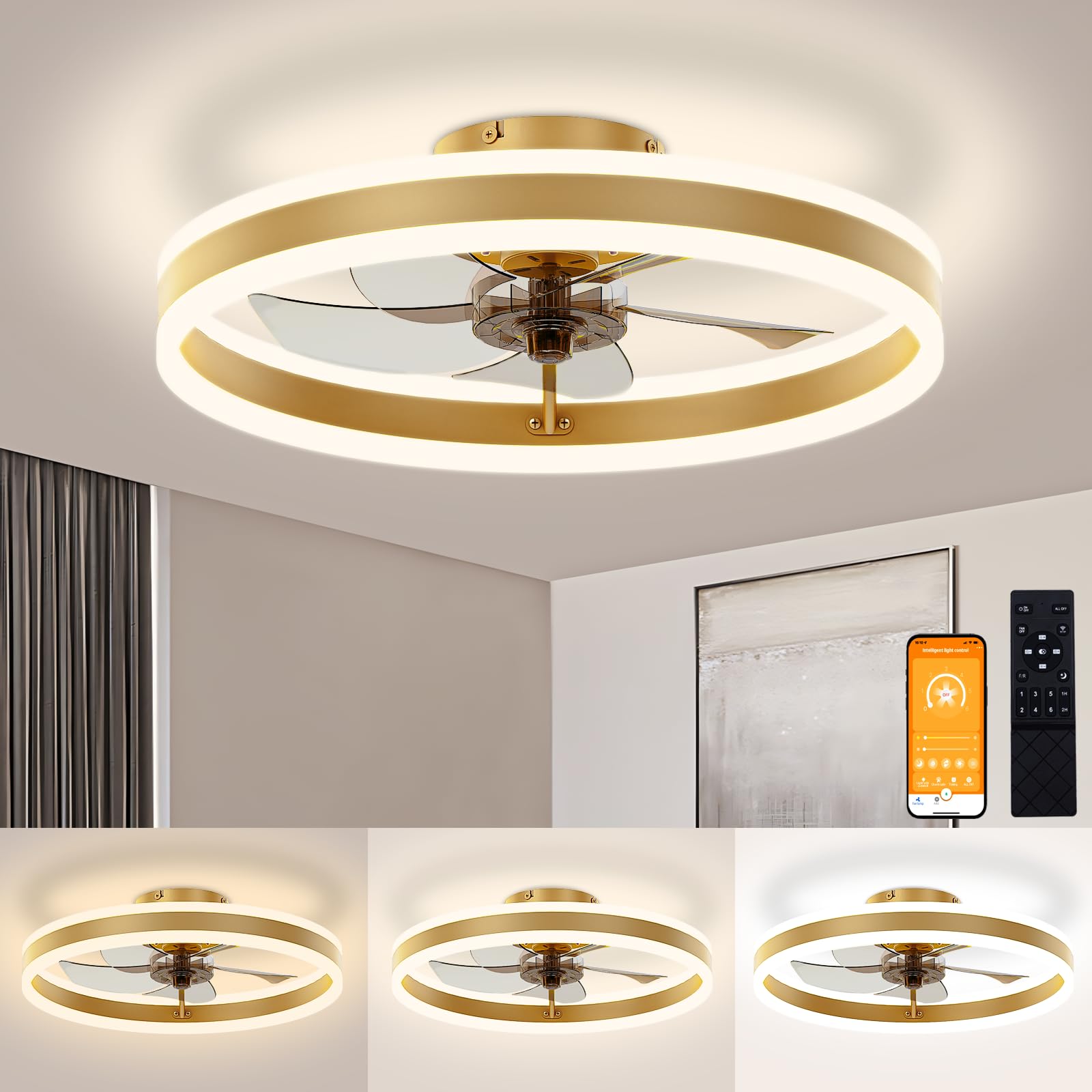 VOLISUN Low Profile Ceiling Fans with Lights and
